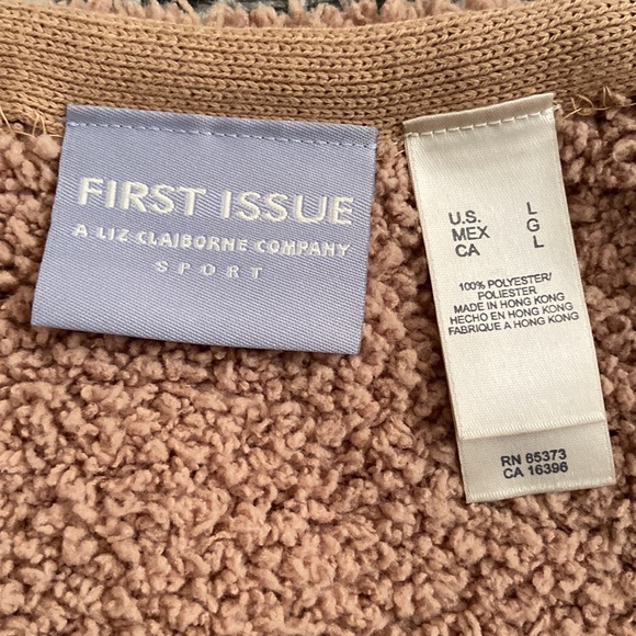 First Issue Liz Claiborne Sport Teddy Bear Cardigan Size L Cozy Comfy - Picture 8 of 10
